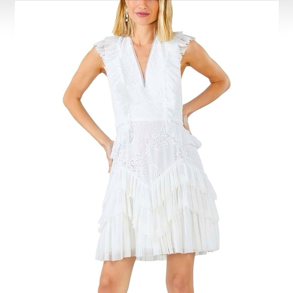 BCBG Maxazria
Fit and flare V neck flutter strap mini dress